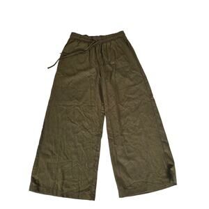 Once & Again Olive Green Linen Blend Wide Leg Lightweight Pants Medium
